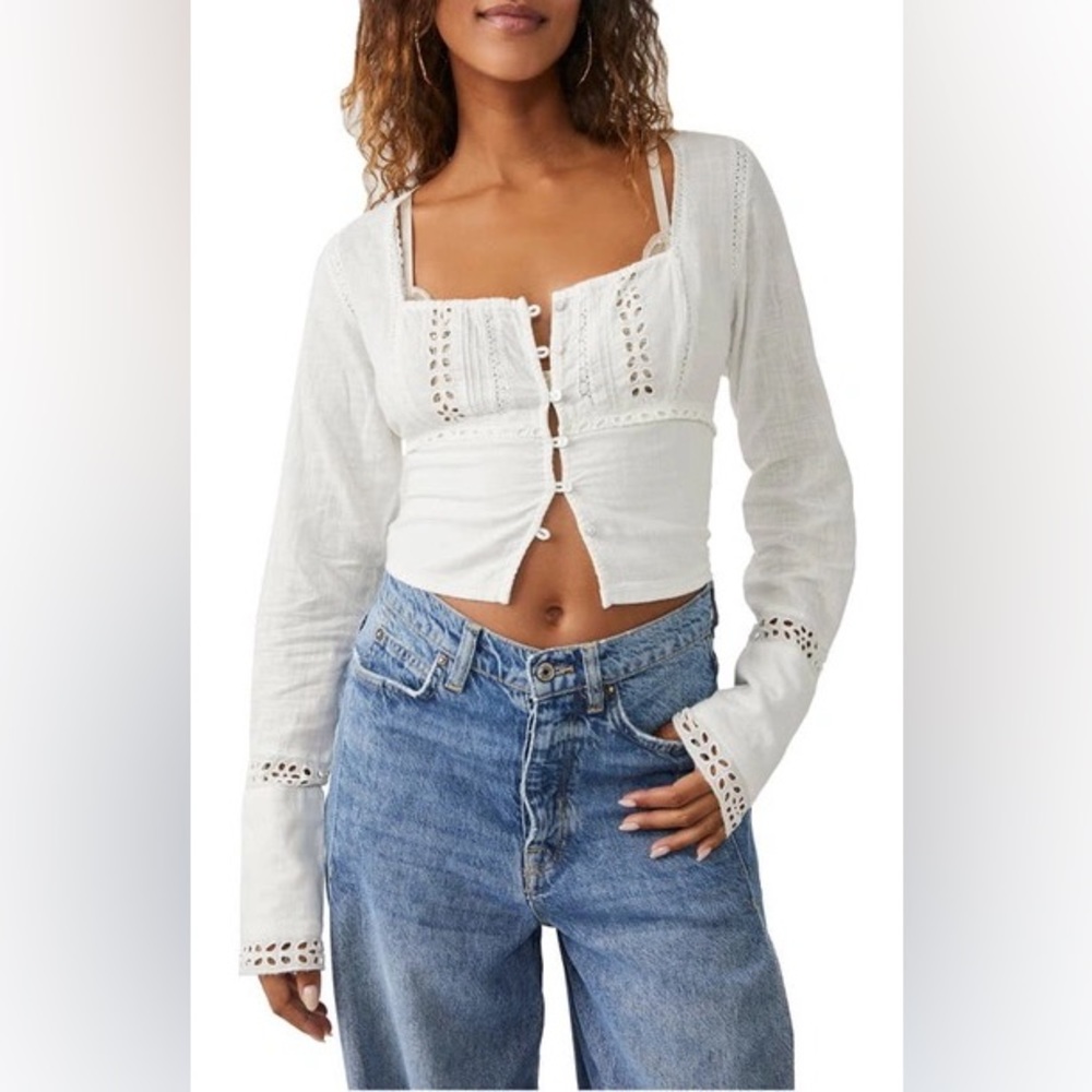 FREE PEOPLE JOI EYELET CROP TOP